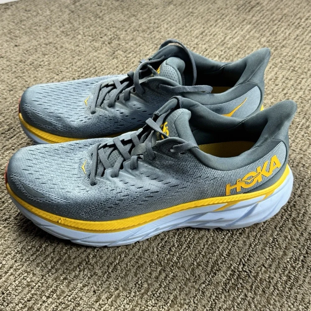 Hoka Mens 9D Clifton 8 Sneaker Running Shoe Goblin Blue Mountain Spring